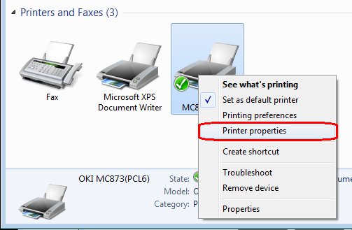Chọn Printer Properties