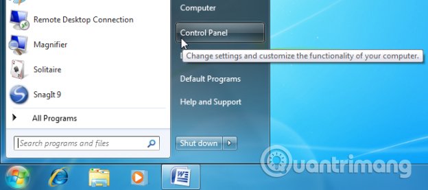 Mở Conltrol Panel Windows 7