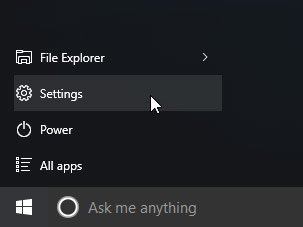 Trong Windows 10, nhấp vào nút Start, sau đó chọn Settings.