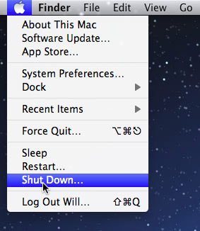 Để tắt một máy Mac, hãy nhấp vào biểu tượng Apple, sau đó chọn Shut Down.