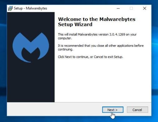 Thực hiện theo các bước hướng dẫn trên màn hình để cài đặt Malwarebytes Anti-Malware Setup Wizard