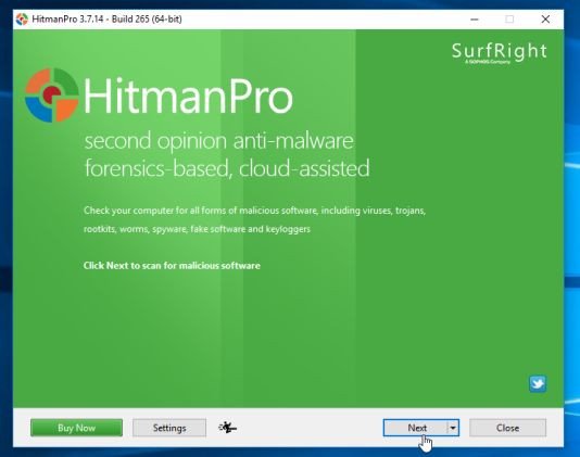 Click chọn Next để cài đặt HitmanPro trên máy tính của bạn