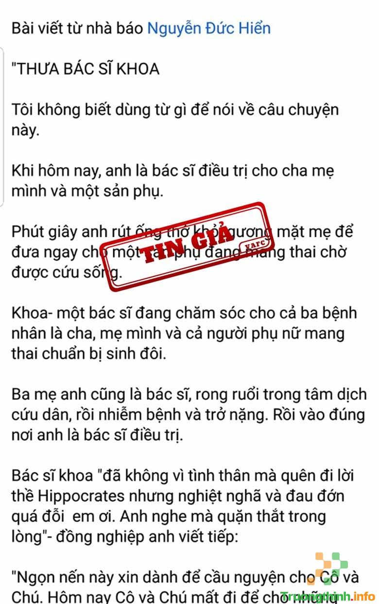 Vụ tin giả “bác sĩ Khoa”: VAFC khuyến cáo không chia sẻ thông tin chưa kiểm chứng  – Tin Công Nghệ
