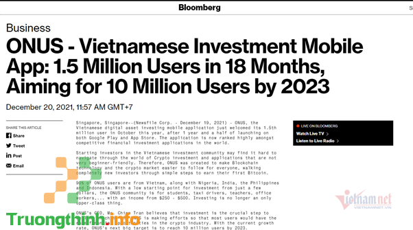 Startup ứng dụng đầu tư số Việt vừa được Bloomberg điểm tên